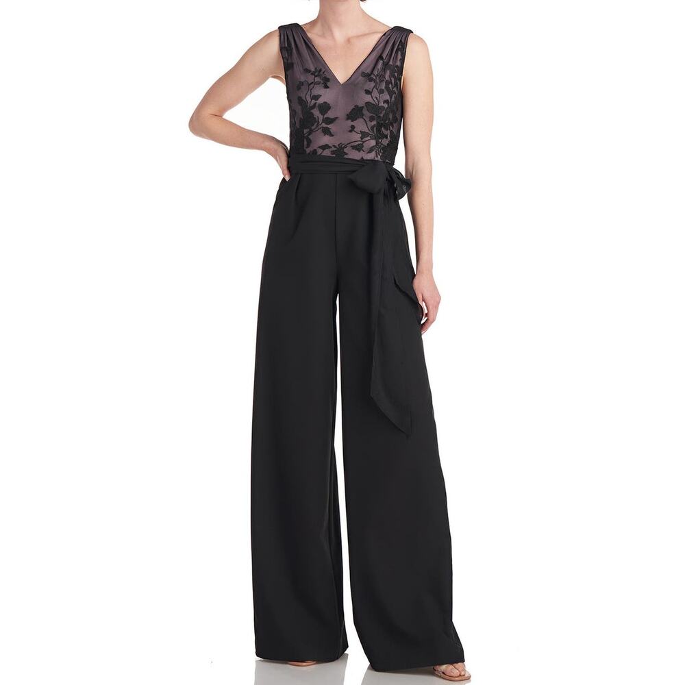 JS Collections Jumpsuit Size 2 Black‎ Wide Leg Floral Flowy Evening Formal READ
